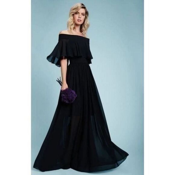 Dress the Population Bridal 'VIOLET' OFF THE SHOULDER CHIFFON GOWN DRESS XS - Picture 2 of 12